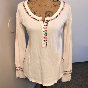 Free People ivory top with embroidered accents NWT